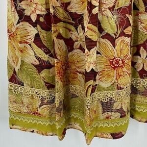 Cynthia Steffe Golden Metallic Floral Cotton Pleated A Line Skirt
